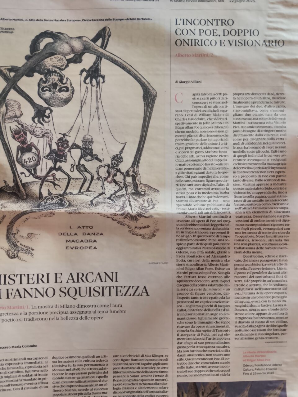 Articolo di Giorgio Villani su Alberto Martini pubblicato su Il Sole 24 Ore